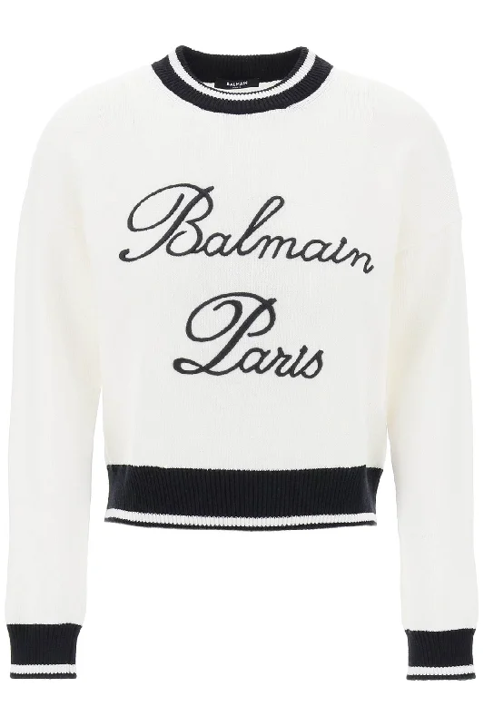 PulloverfittedBALMAIN Embroidered Logo Pullover - White