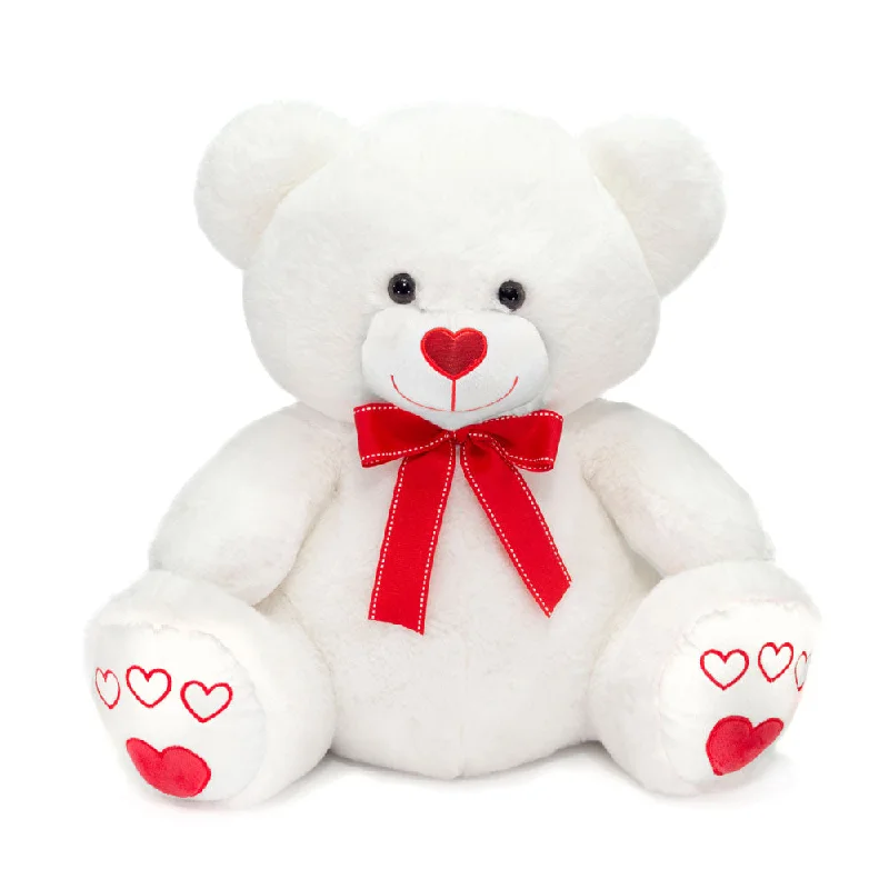 19.5" Large White Bear with Red Heart Nose and Embroidered Heart Feet