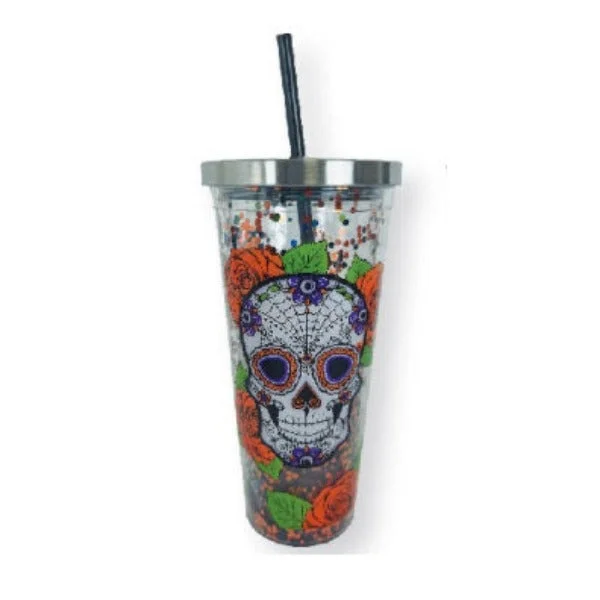 Day of the Dead Sugar Skull Glitter Cup