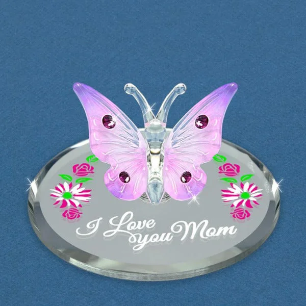 Glass Baron "I Love You Mom" Butterfly Glass Figurine