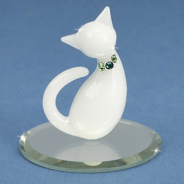 Glass Baron White Cat Figurine