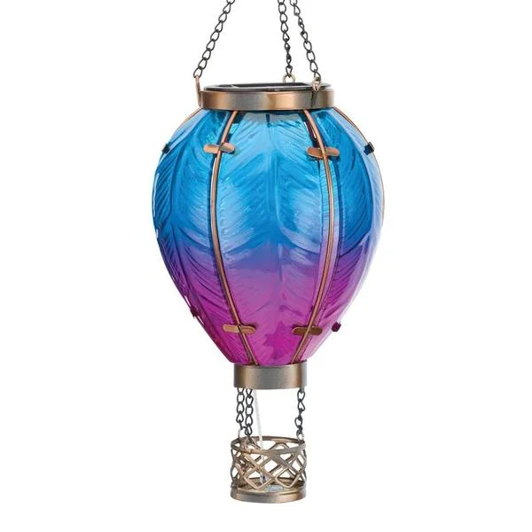 Hot Air Balloon Solar Lantern Blue Small 15"