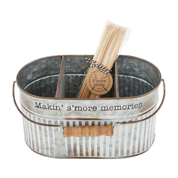 Mud Pie S'more Divided Tin Bucket With Wood Skewers