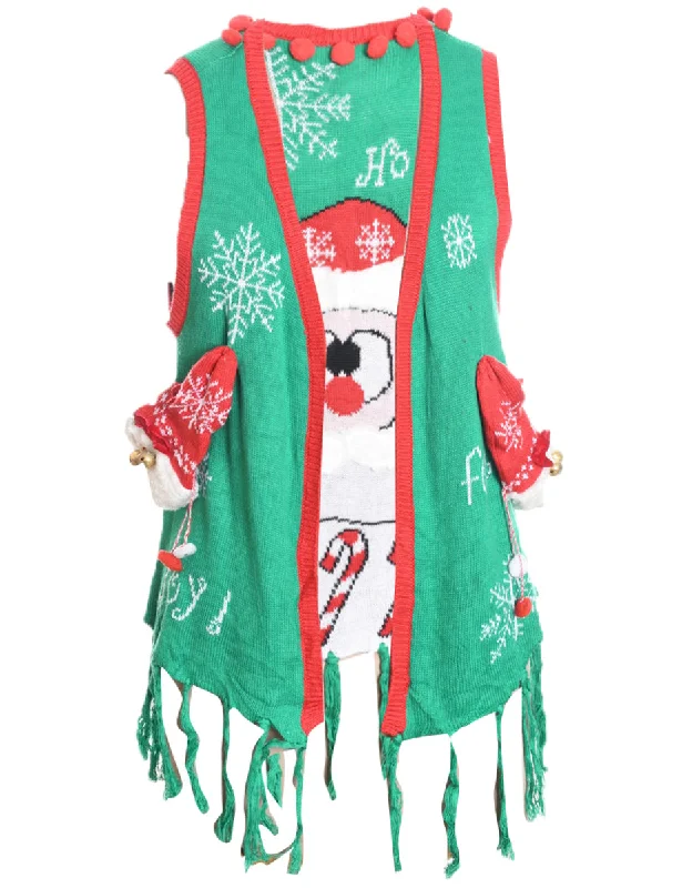 Tasseled T-ShirtsFestive Print Christmas Sweater Vest - M