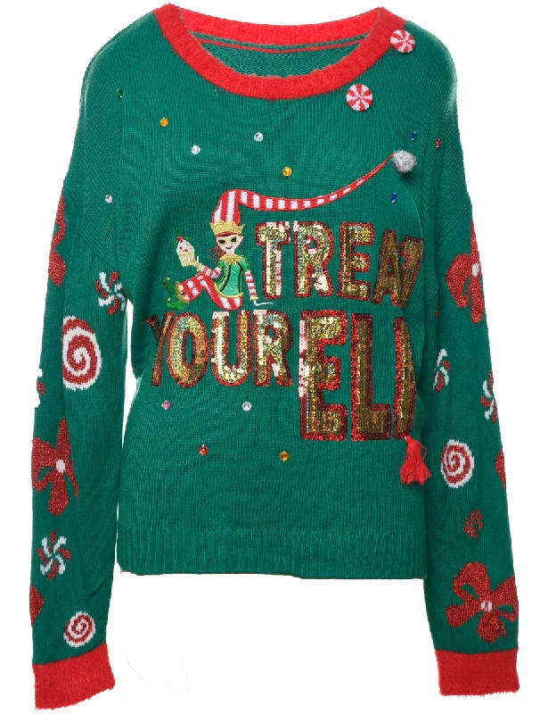 Ruffled T-ShirtsFestive Season Christmas Jumper - L