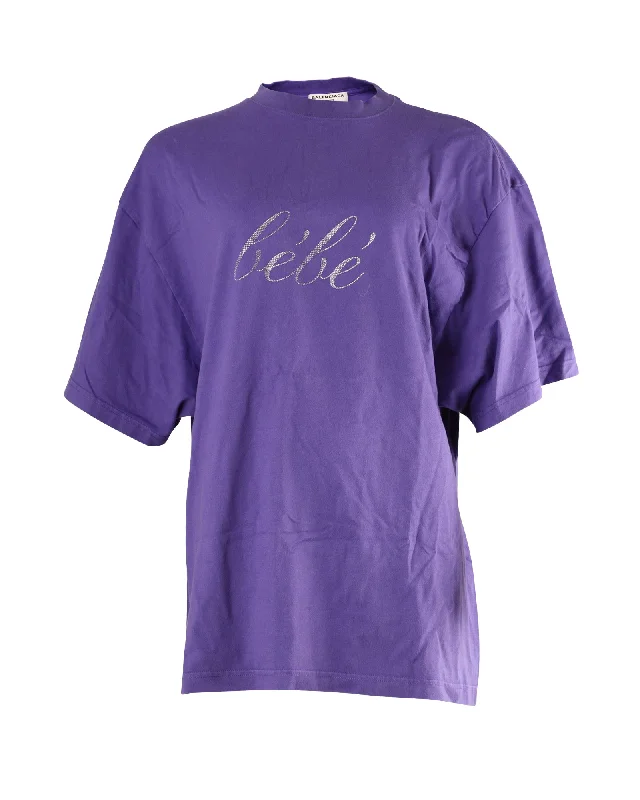 Athletic T-ShirtsBalenciaga Bébé Embellished Oversized T-shirt in Purple Cotton