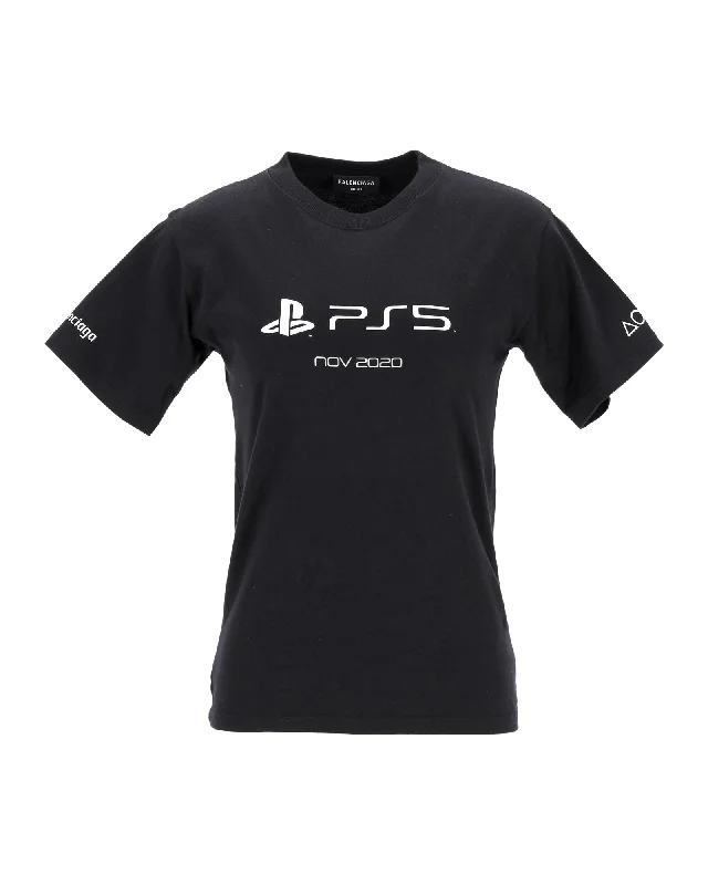 Cotton T-ShirtsBalenciaga PS5 T-Shirt in Black Cotton