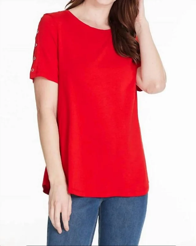 Silk T-ShirtsButton Detail T-Shirt In Red