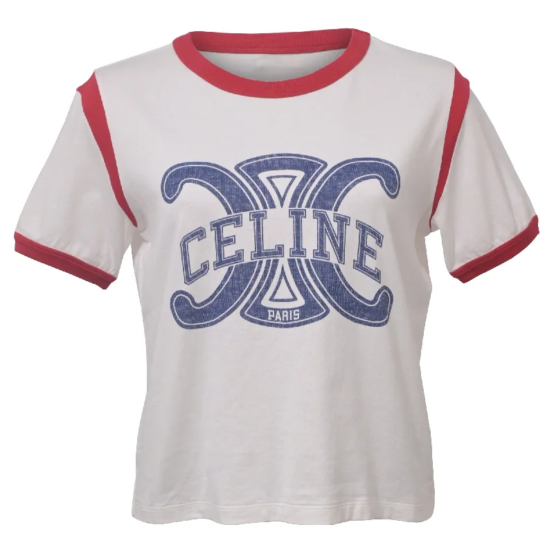 Lace-Up T-ShirtsCeline Logo Short Sleeve T-Shirt in White Cotton