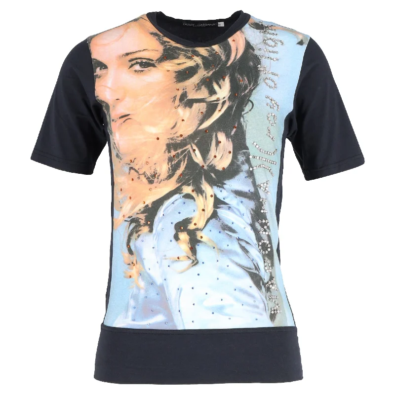 Linen T-ShirtsDolce & Gabbana Iconic S/S 2001 "Madonna Ray Of Light" T-Shirt in Black Cotton