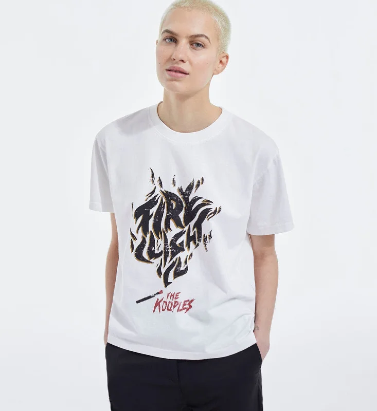 Statement T-ShirtsEcru Cotton T-shirt With Rock Screen Print