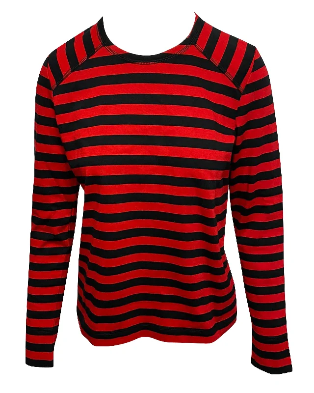 Velvet T-ShirtsGanni Striped Longsleeve T-shirt in Red Cotton