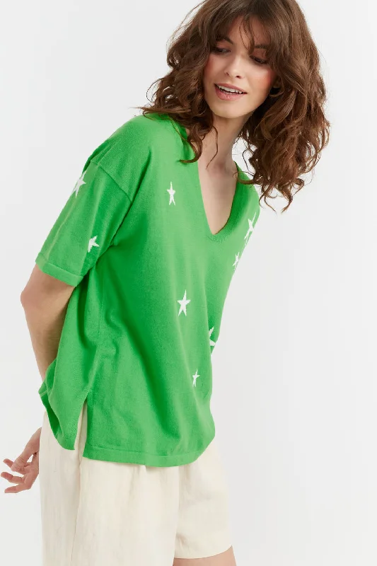 Luxury T-ShirtsGreen Cotton Star T-shirt