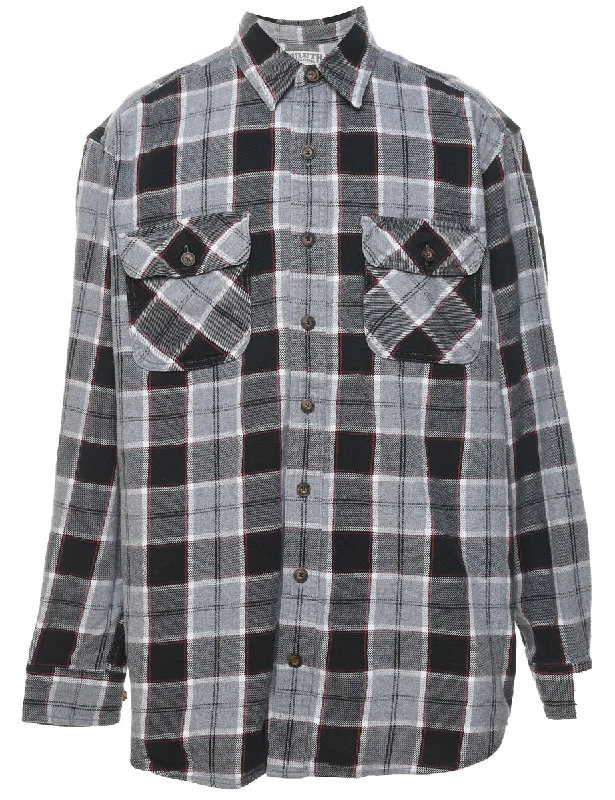 Hiking T-ShirtsGrey, Black & White Classic Checked Shirt - L