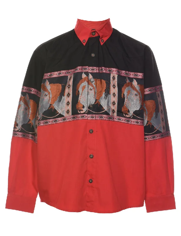 Oversized T-ShirtsHorse Design Multi-Colour Western Shirt - S