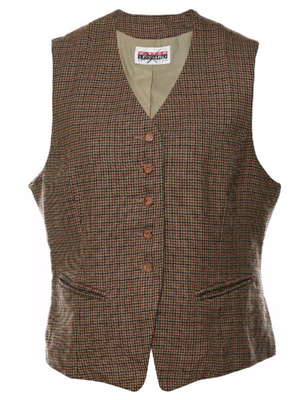 Tie-Dye T-ShirtsHoundstooth Design Brown & Maroon Waistcoat - M