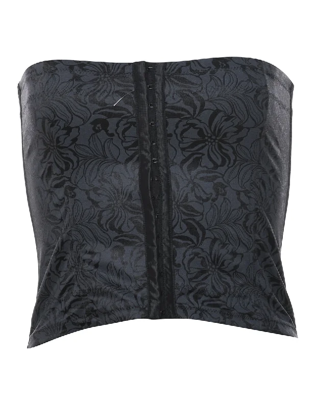 Leather-Paneled T-ShirtsJacquard Pattern Black Floral Bustier - S