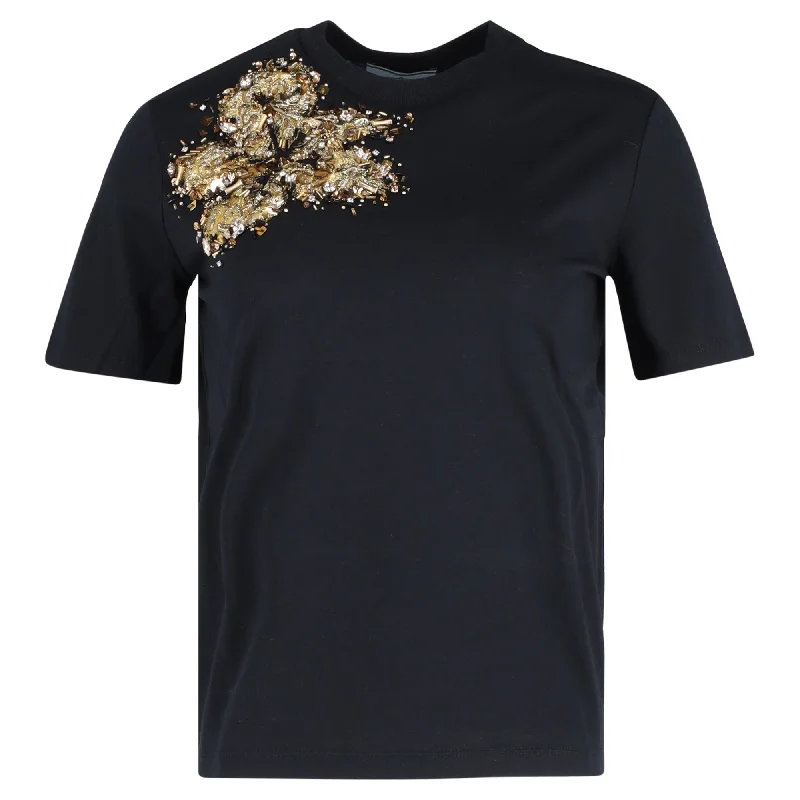 Polyester T-ShirtsPrada Embellished T-Shirt in Black Cotton