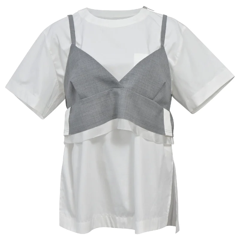 French Terry T-ShirtsSacai Bustier Layered T-Shirt in White and Grey Polyester