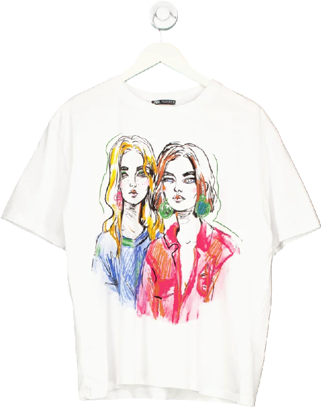 Cultural T-ShirtsZara White Graphic Print T-Shirt UK L