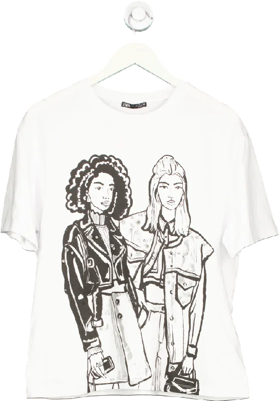 Button-Up T-ShirtsZara White Graphic T-Shirt UK L