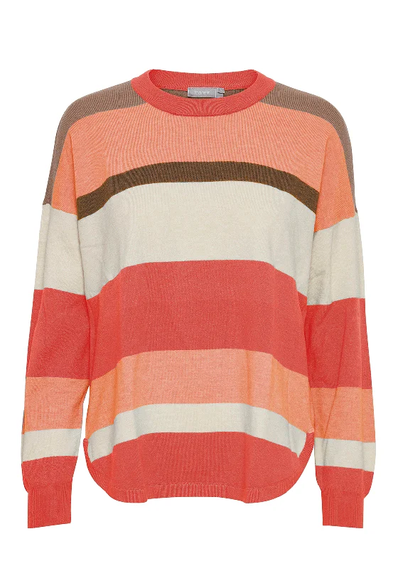 PullovercozyFransa Melani Stripe Pullover Sweatshirt, Coral Multi