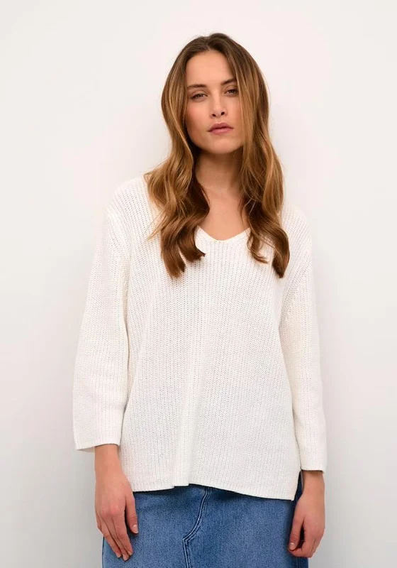 PulloverheavyKAFFE Kamerian V-Neck Knit Pullover Jumper, Chalk