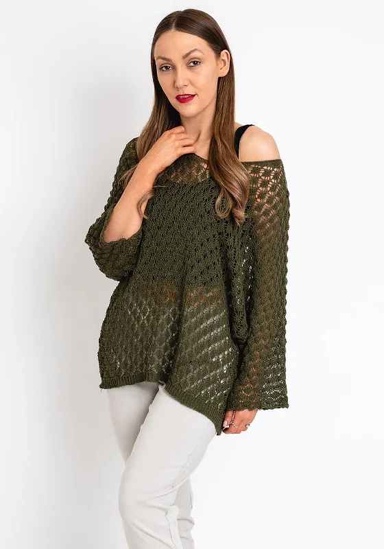 PulloverprintThe Serafina Collection One Size Crochet Pullover, Khaki