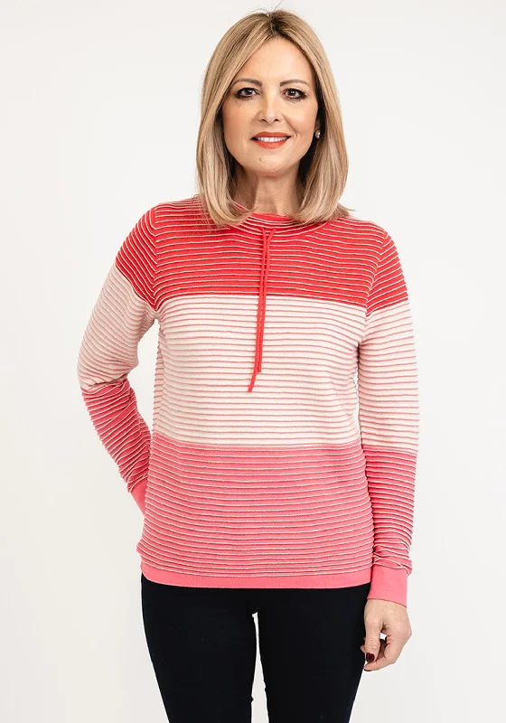 PulloverribbedMicha Ribbed Drawstring Neck Pullover, Pink Multi