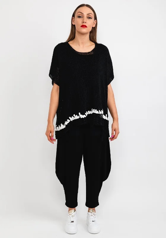 PulloversoftNaya Oversized Crochet Pullover, Black