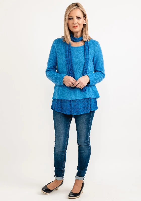 PullovercashmereSeventy1 One Size Knit Pullover & Scarf Set, Blue