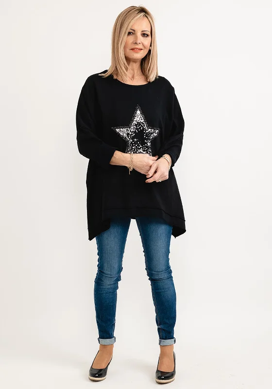 PullovernewSeventy1 One Size Sequin Star Cotton Pullover, Black