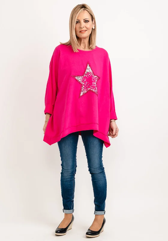 PullovercroppedSeventy1 One Size Sequin Star Cotton Pullover, Pink