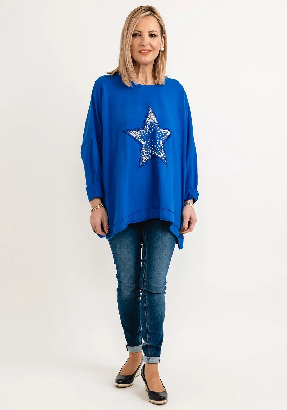 PullovertailoredSeventy1 One Size Sequin Star Cotton Pullover, Royal Blue