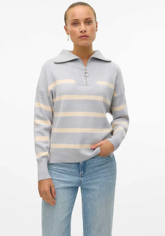 PulloversequinedVero Moda Saba Striped Zip Neck Pullover, Grey