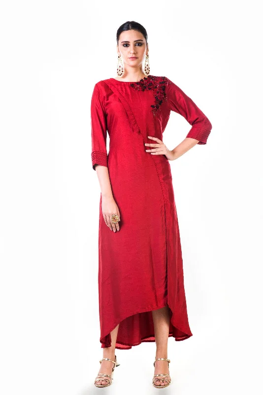 Hand Embroidered Maroon Bem Silk Tunic.TunicTopDrift