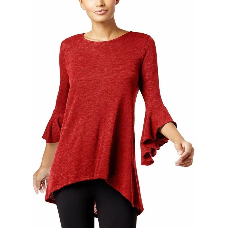 ALFANI LADIES HI LOW BELL SLEEVE TUNIC SWEATER, BANNER REDTunicTopEclipse