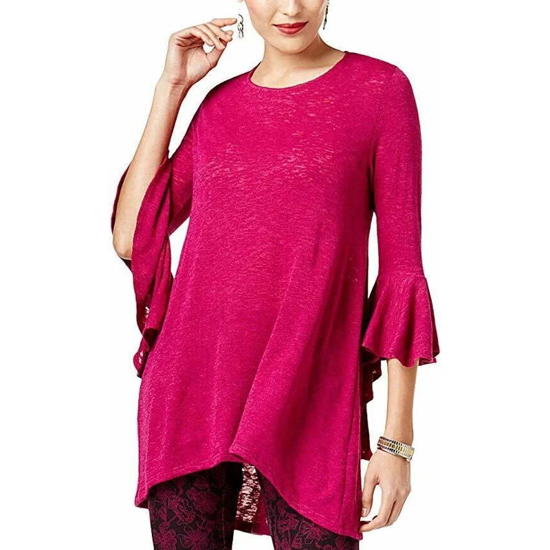 ALFANI LADIES HI LOW BELL SLEEVE TUNIC SWEATER, MAGENTATunicTopOnyx