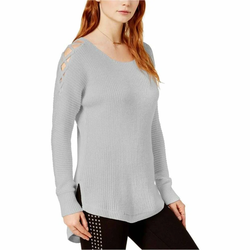 BAR III LADIES CRISS CROSS COLD SHOULDER SWEATER TUNIC. HEATHER GREYTunicTopSapphire