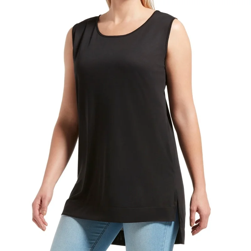 HUE Ladies Solid Black Tunic Tank Top w/ Asymmetrical HemTunicTopSteel