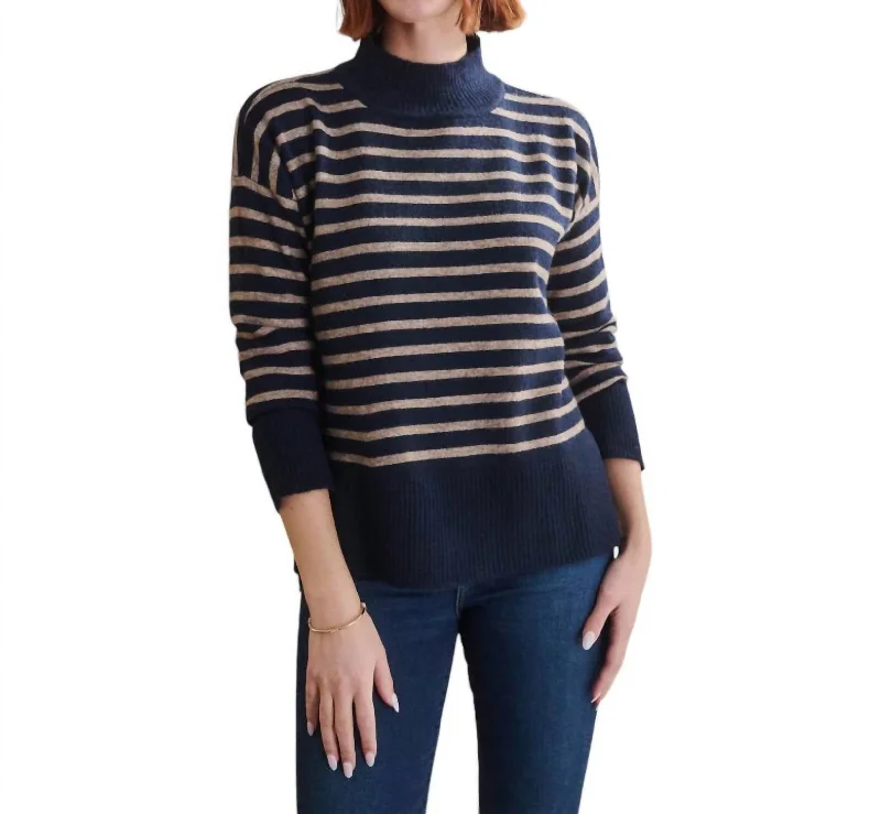 Mock Neck Tunic Top In NavyTunicTopAura