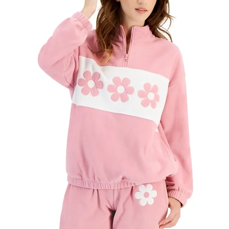 PulloverformRebellious One Juniors Daisy Polar Fleece Pullover in Pink Orchid Smoke, Small