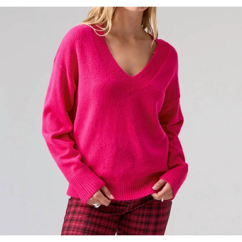 PullovercutSanctuary Women's Easy Breezy V-Neck Pullover Sweater In Flash Pink