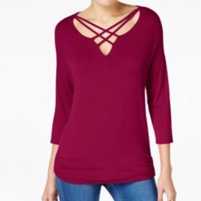 THALIA SODI LADIES LATTICE FRONT TUNIC, NAPA WINETunicTopGold