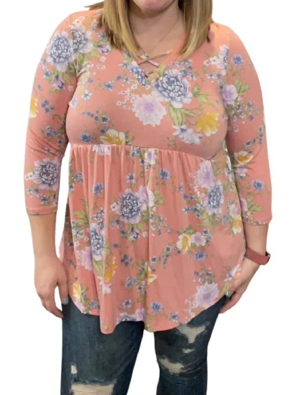 Babydoll With Criss Cross Accents Tunic Top In CoralTunicTopSamurai