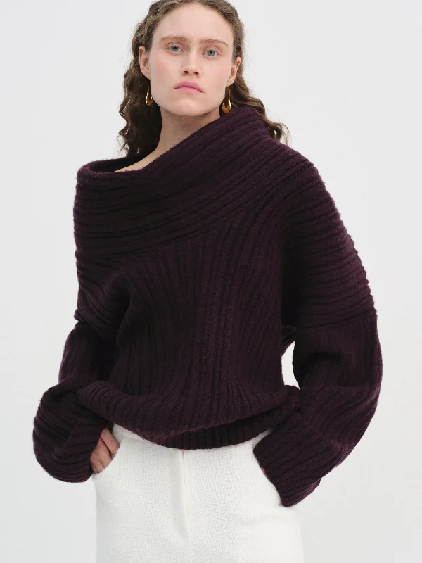 PullovershortBecca Oversized High Roll Knit Pullover, Black Berry