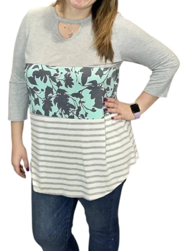 Color Block Tunic Top In Mint/greyTunicTopFusion