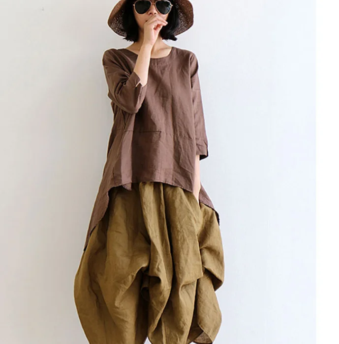 Loose Women Tunic Casual Linen Shirts Soft Washed Blouse Summer Women TopsTunicTopElite