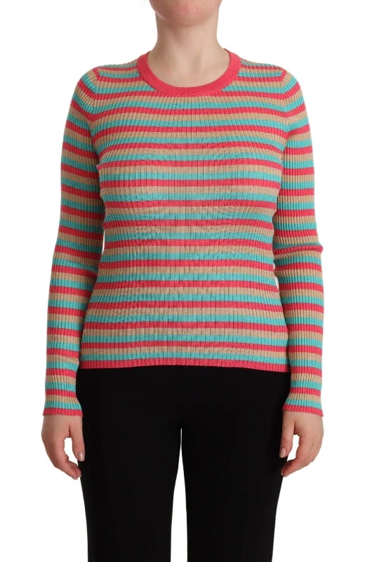 PulloverwarmDolce & Gabbana Elegant Striped Silk Crew Neck Pullover