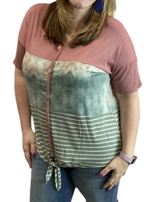 Don't Tie Me Up Tunic Top In Mauve/greenTunicTopRidge